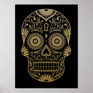 Ornate One Färg Sugar Skull Poster