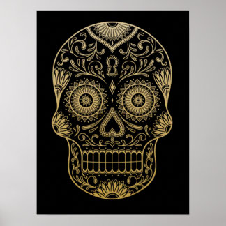 Ornate One Färg Sugar Skull Poster