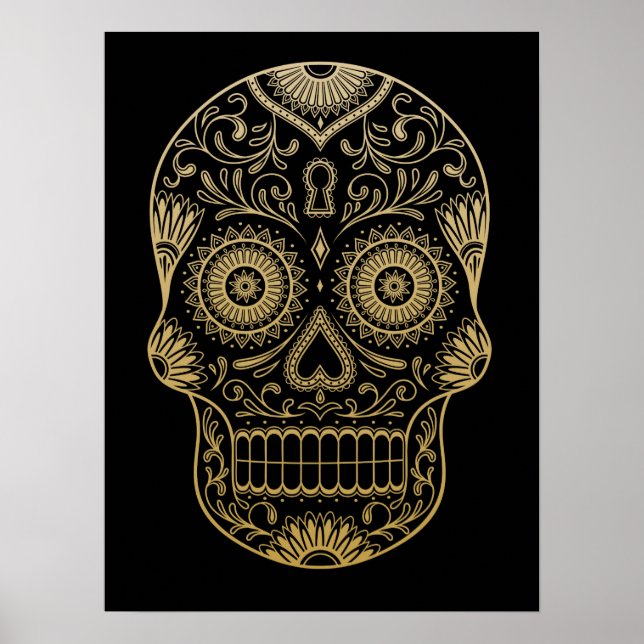 Ornate One Färg Sugar Skull Poster (Framsidan)