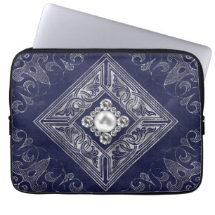 Ornate opulence Blå och Silver judisk blomma Laptop Fodral
