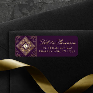 Ornate opulence Lila och Guld Emblem Adress Returadress Etikett