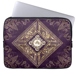 Ornate opulence Lila och Guld judisk blomma Laptop Fodral