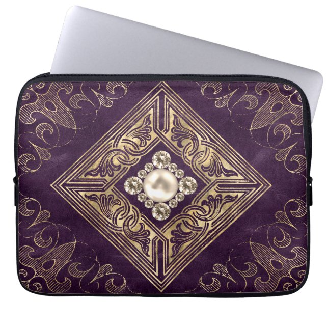 Ornate opulence | Lila och Guld judisk blomma Laptop Fodral (Framsidan)