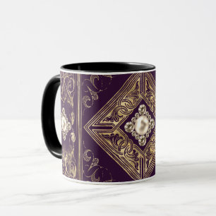 Ornate opulence   Lila och Guld judisk blomma Mugg