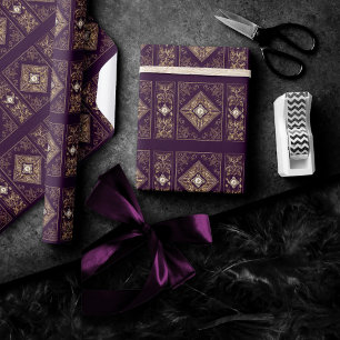 Ornate opulence Lila och Guld judisk blomma Presentpapper