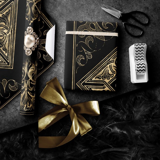 Ornate opulence | Svart och Guld judisk Presentpapper (Skapare uppladdad)