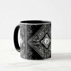 Ornate opulence Svart och Silver judisk blomma Mugg