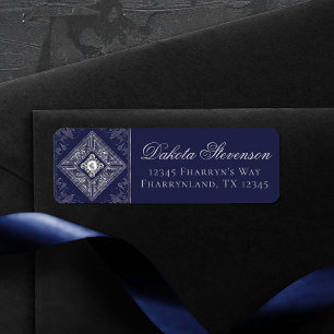 Ornate opulence Tunga blå Silver judisk Adress Returadress Etikett