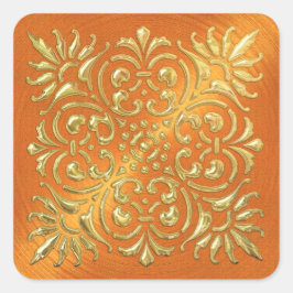 Ornate Orange och Guld Embossed See Sticker Fyrkantigt Klistermärke