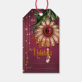 Ornate Ornament och Greenery Glad helg Presentetikett