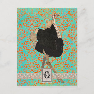 Ornate Ostrich Monogram vykort