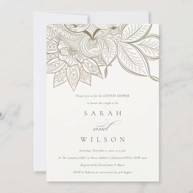 Ornate Paisley Ivory Guld Par Shower Inbjudan (Framsida)