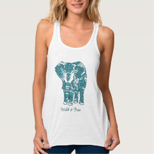 Ornate Patternate Elephant Art Vild and Free Linne Med Racerback