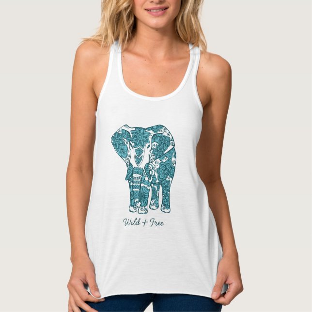 Ornate Patternate Elephant Art Vild and Free Linne Med Racerback (Framsida)