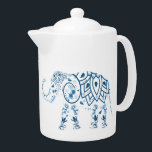 Ornate Patterned Blue Elephant<br><div class="desc">Stängande etnisk konst tekanna med dekorativ henna tatuering till stil elephant.</div>