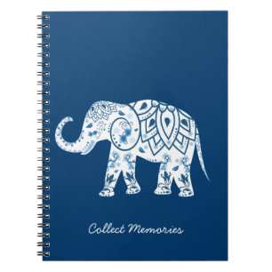 Ornate Patterned Blue Elephant Anteckningsbok