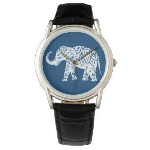 Ornate Patterned Blue Elephant Armbandsur