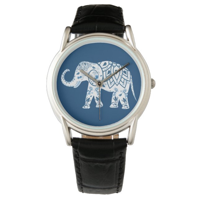 Ornate Patterned Blue Elephant Armbandsur (Framsida)