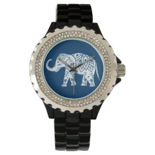 Ornate Patterned Blue Elephant Armbandsur