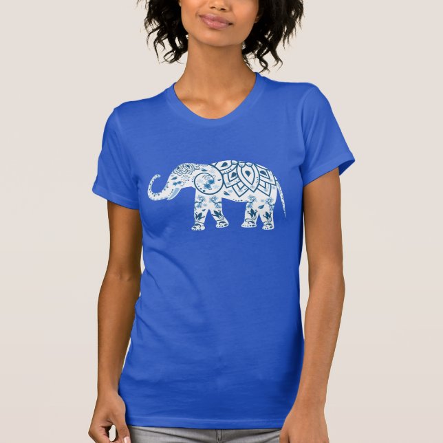 Ornate Patterned Blue Elephant Tee (Framsida)