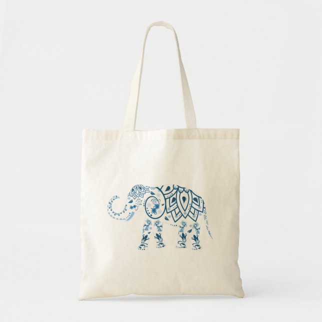 Ornate Patterned Blue Elephant Tygkasse (Framsidan)