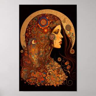 Ornate Patterned Boho Hippie Chick Poster