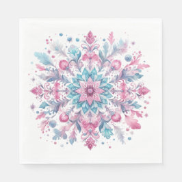 ORNATE PINK & BLUE WINTER HOLIDAY SNOWFLAKES PAPPERSSERVETT