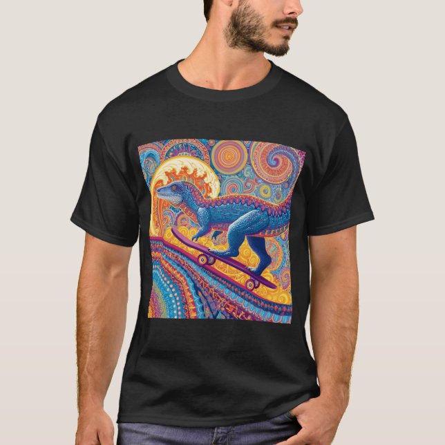 Ornate Psychedelic Dino Skater T Shirt (Framsida)