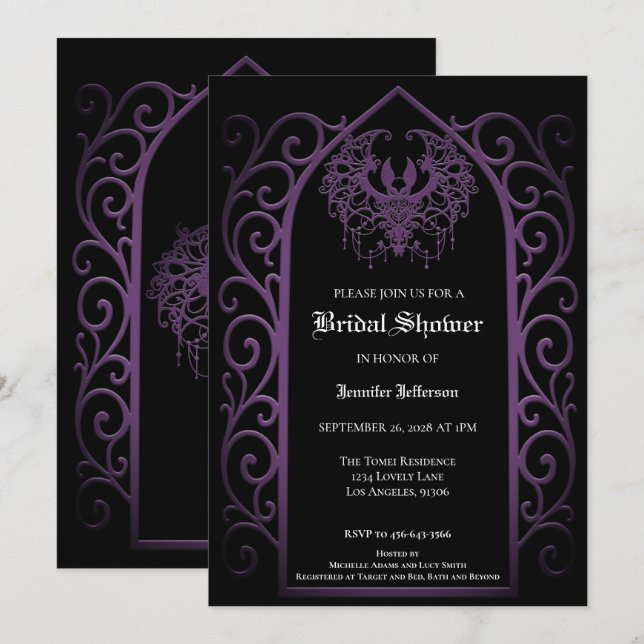 Ornate purple border Gothic Bridal Shower Meddelande (Fram/baksida)