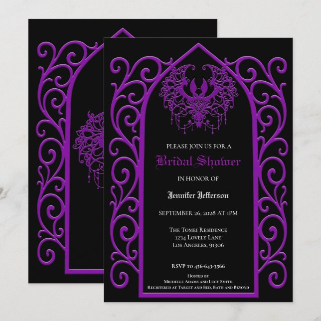 Ornate purple border Gothic Bridal Shower Meddelande (Fram/baksida)