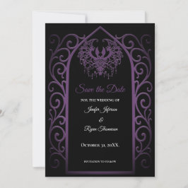 Ornate purple border wedding save the date meddelande