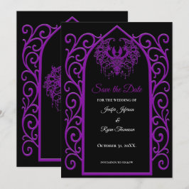 Ornate purple border wedding save the date meddelande