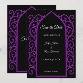 Ornate purple border wedding save the date meddelande