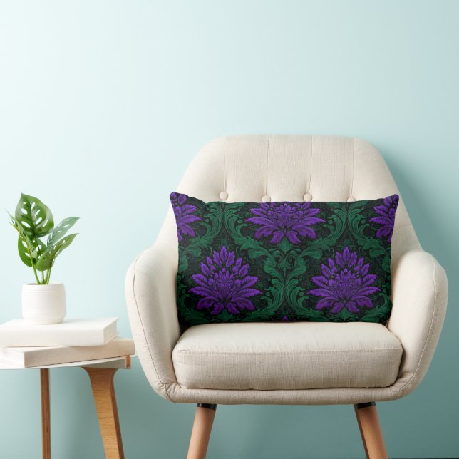 ORNATE PURPLE & GREEN HALLOWEEN FLOWERS & LEAVES LUMBARKUDDE (Stol)