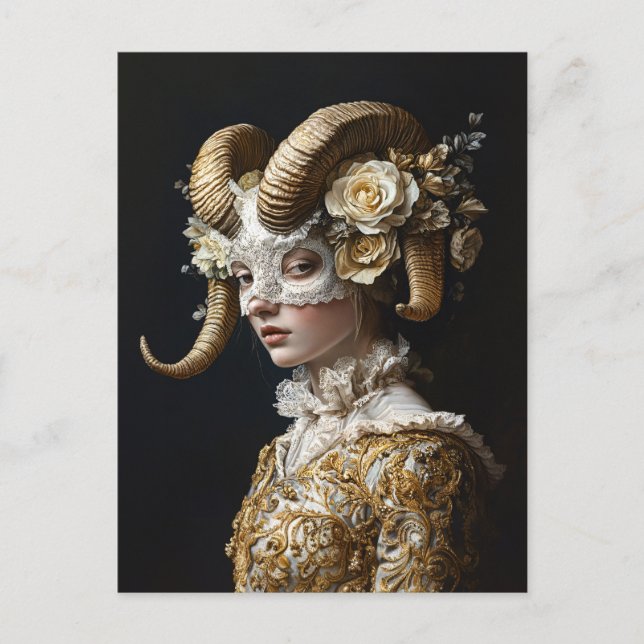 Ornate Ram Mask MasqueraCostume Vykort (Framsida)