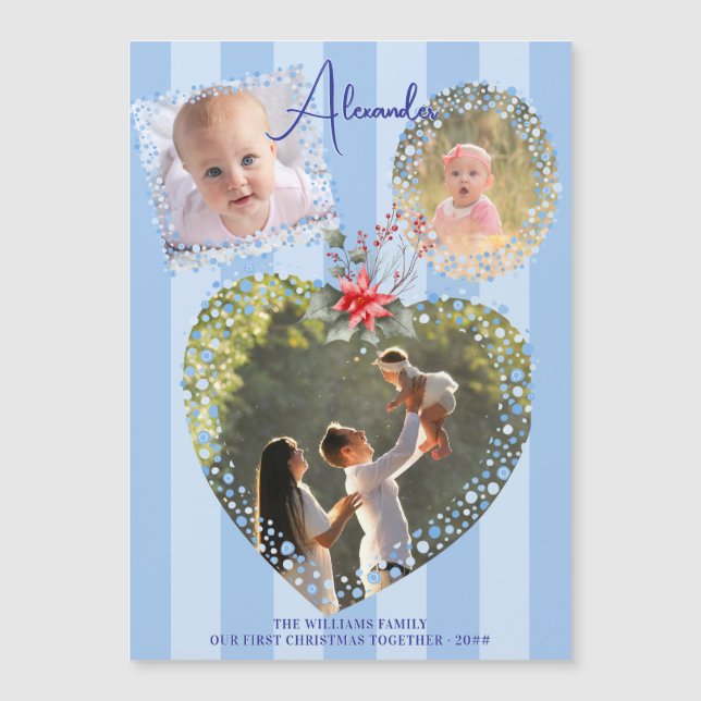 Ornate Ramar 3 Photo 1st jul Blue Milestone Magnetisk Inbjudningskort (Framsida)