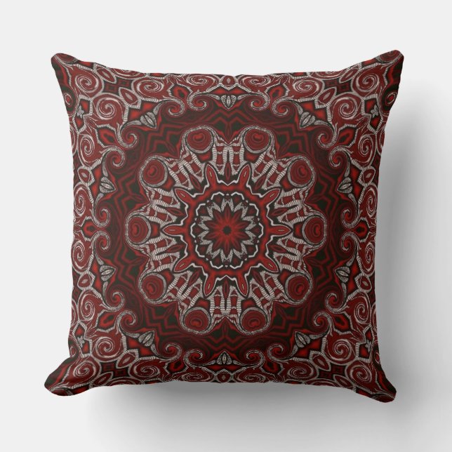 Ornate Red Bohemian Mandala Dekorativ kudde (Framsida)