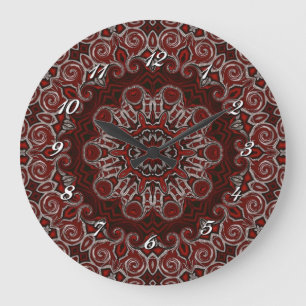 Ornate Red Bohemian Mandala Wall Clock Stor Klocka