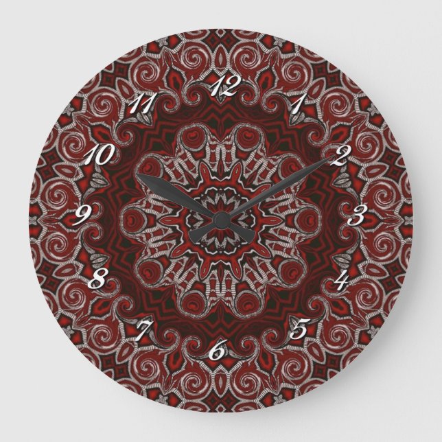 Ornate Red Bohemian Mandala Wall Clock Stor Klocka (Framsida)