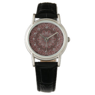 Ornate Red Bohemian Mandala Wrist Watch Armbandsur