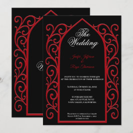 Ornate red border Gothic wedding Invitation Inbjudningar