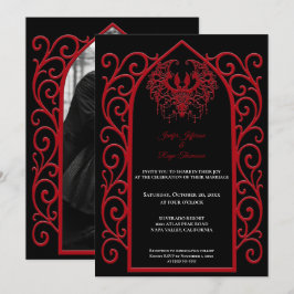Ornate red border Photo Gothic wedding Invitation Inbjudningar
