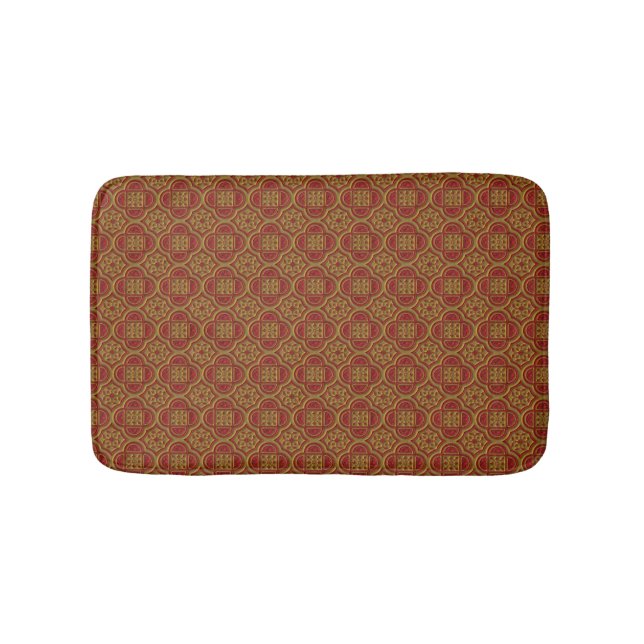 Ornate Red och Guld Tone Bath Mat Badrumsmatta (Framsidan)