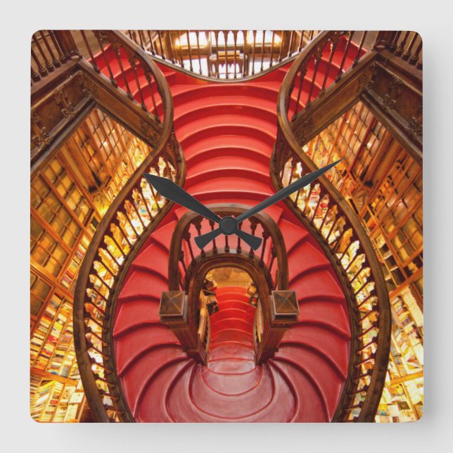 Ornate red stairway, Portugal Fyrkantig Klocka (Framsida)