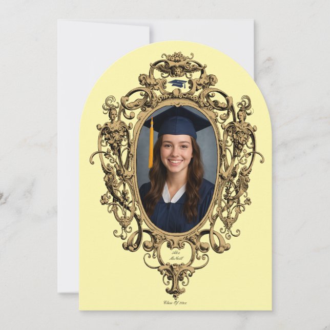 Ornate Rococo Cartouche Photo Template Graduation Inbjudningar (Framsida)