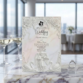 Ornate Rococo Cherub & Swan Fairytale Wedding Inbjudningar