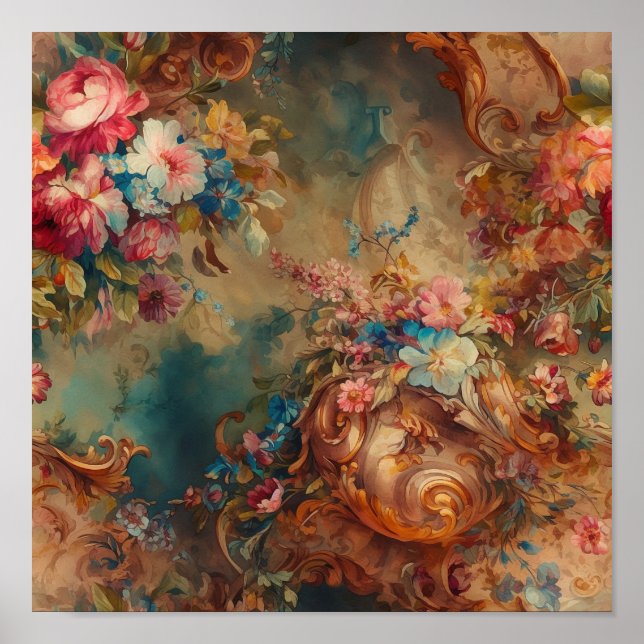 Ornate Rococo Period Blommigt Poster (Framsidan)