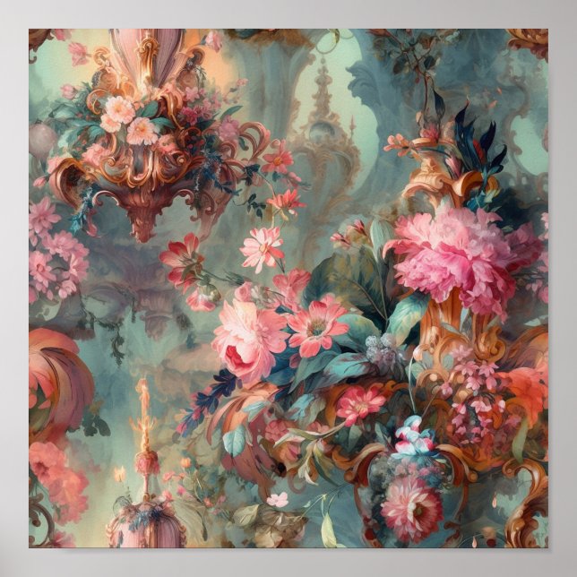 Ornate Rococo Period-Blommigtar Poster (Framsidan)