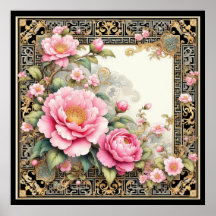 Ornate Rosa Peony i finare Chinoiserie ram