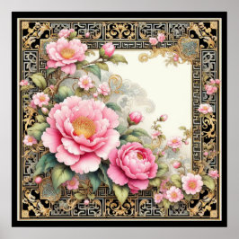 Ornate Rosa Peony i finare Chinoiserie ram Poster